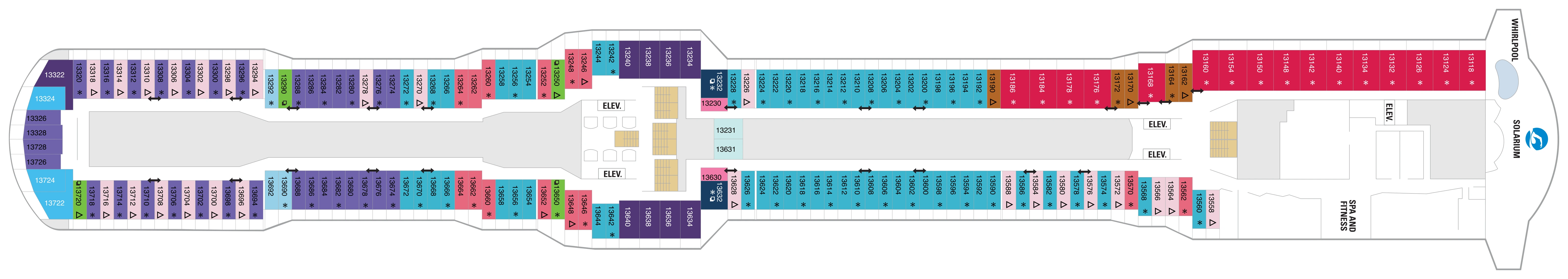 Spectrum of the Seas, Deck 13: official cabin and venue layout