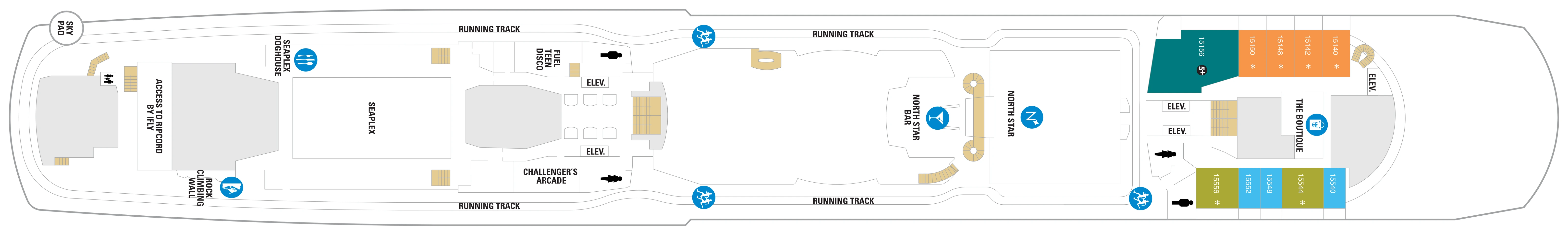Spectrum of the Seas, Deck 15: official cabin and venue layout