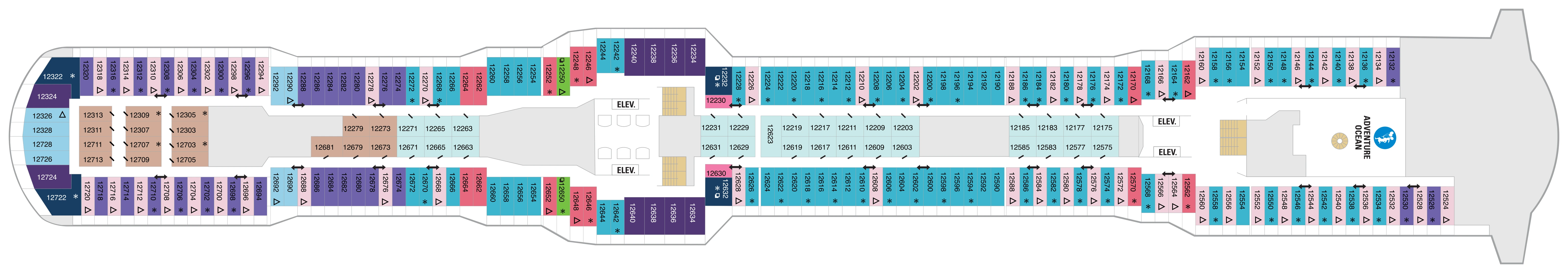 Spectrum of the Seas, Deck 12: official cabin and venue layout