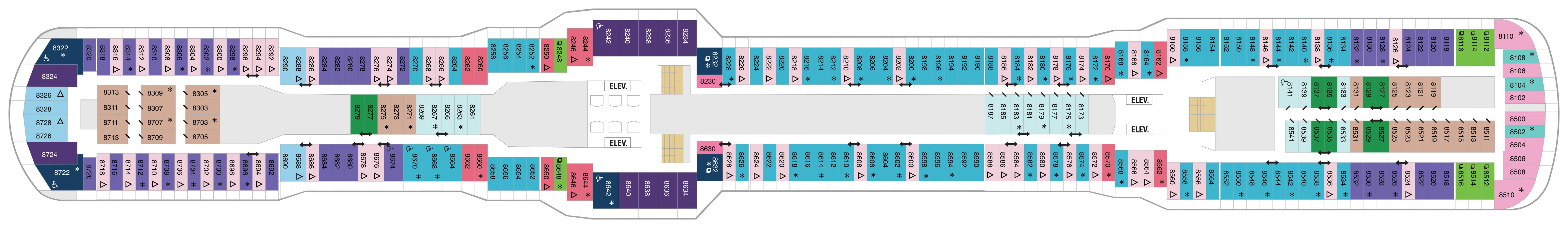 Spectrum of the Seas, Deck 8: official cabin and venue layout