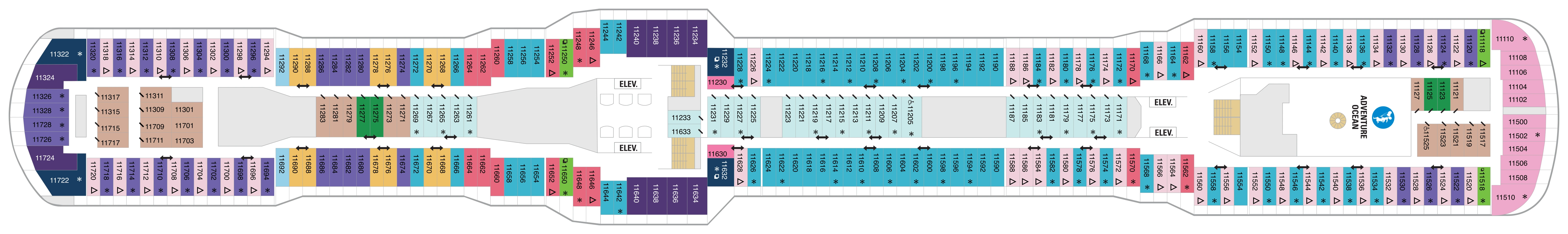 Spectrum of the Seas, Deck 11: official cabin and venue layout