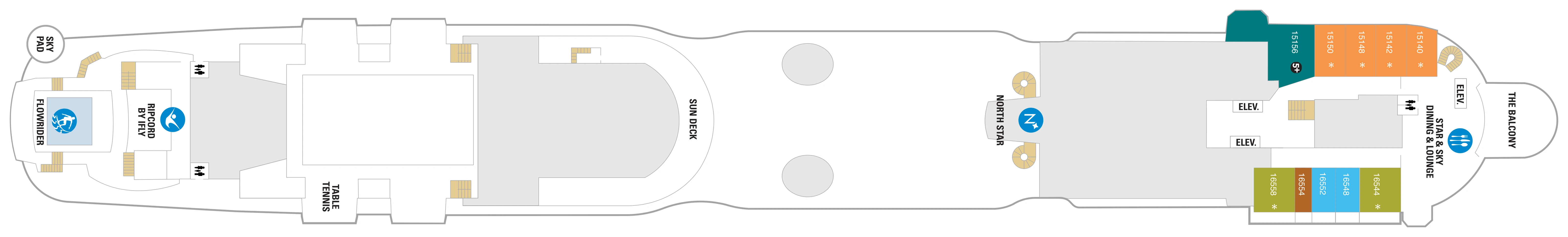 Spectrum of the Seas, Deck 16: official cabin and venue layout