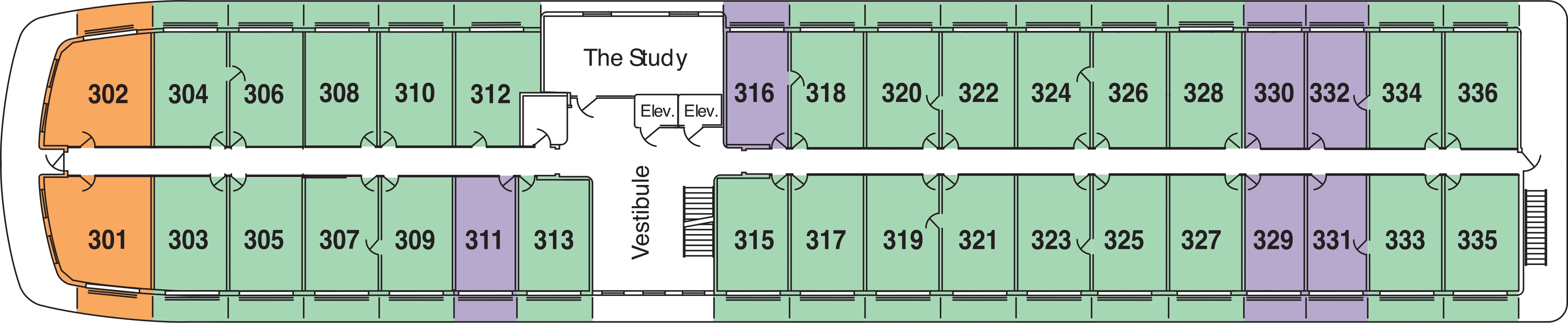 American Splendor, Deck 3: official cabin and venue layout
