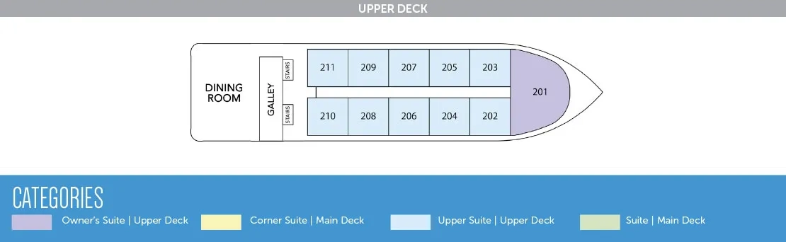 Delfin III, Deck 2: official cabin and venue layout