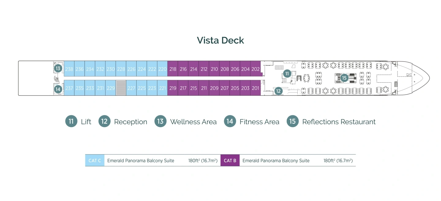 Emerald Sky, Deck 2: official cabin and venue layout