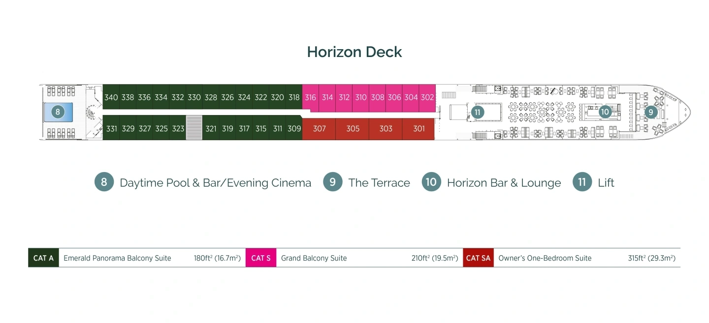 Emerald Sky, Deck 3: official cabin and venue layout