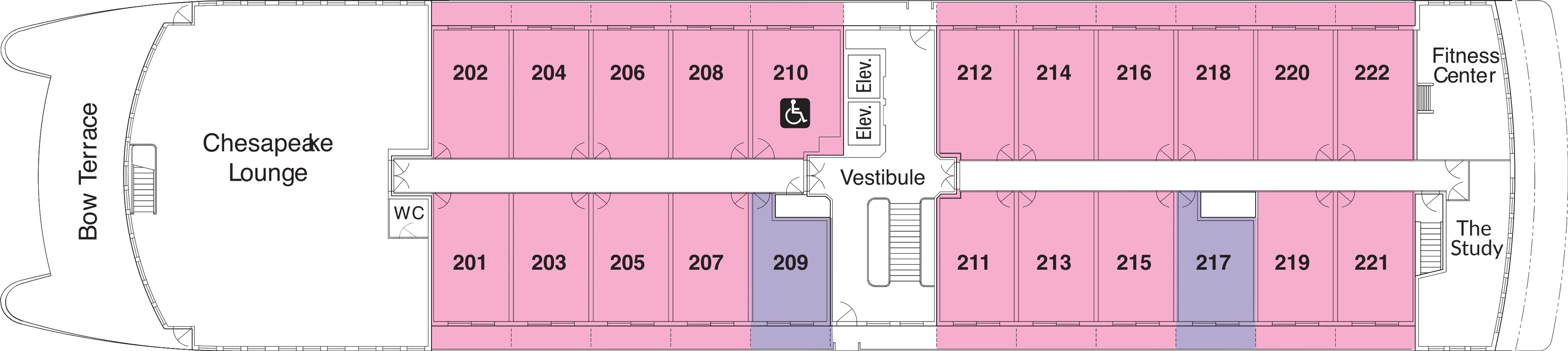 American Glory, Deck 2: official cabin and venue layout