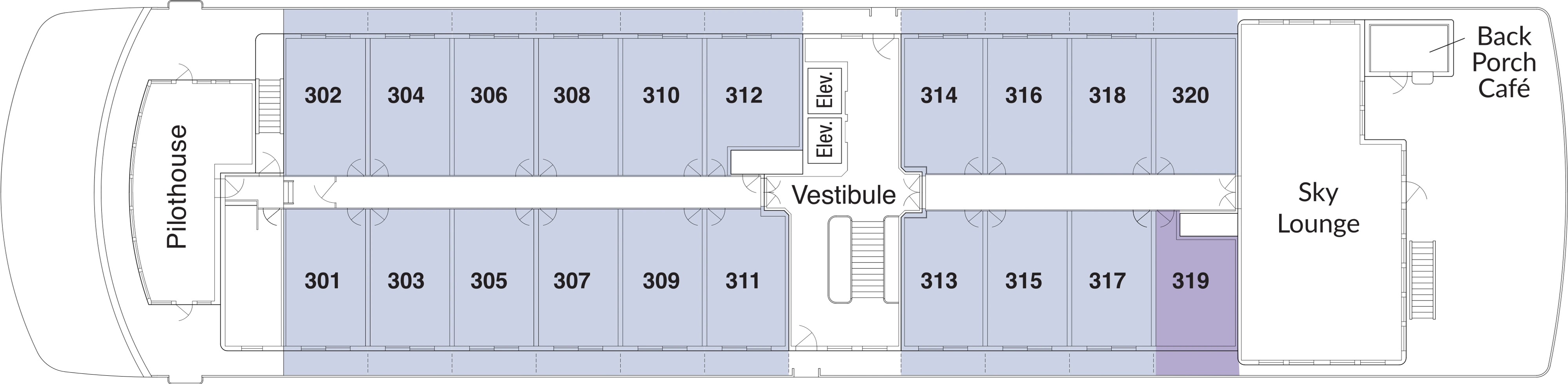 American Glory, Deck 3: official cabin and venue layout