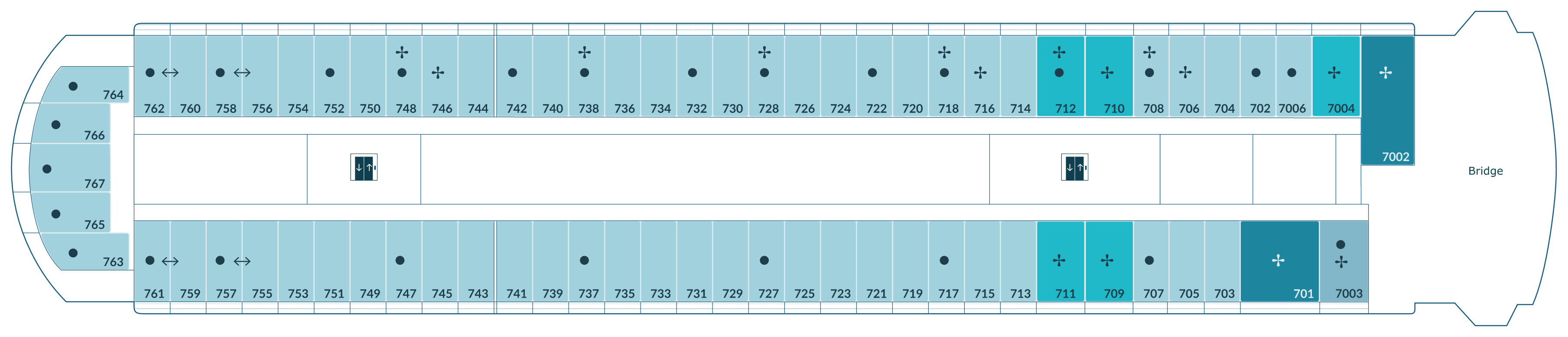 Paul Gauguin, Deck 7: official cabin and venue layout