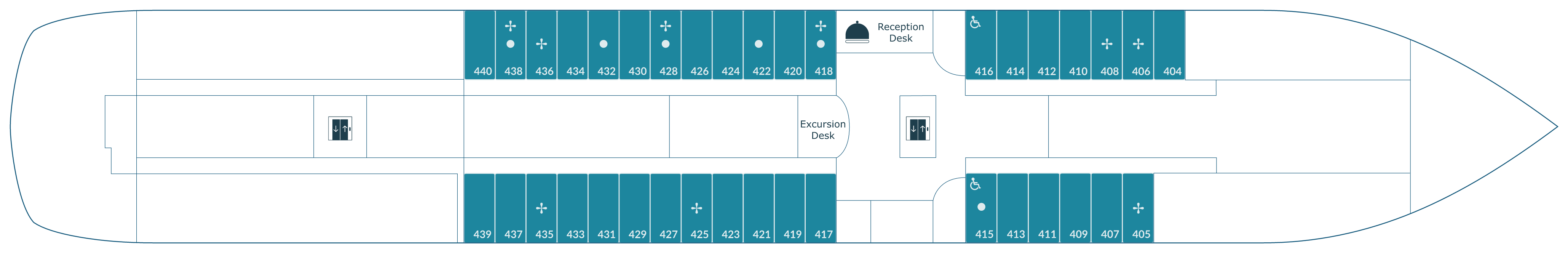 Paul Gauguin, Deck 4: official cabin and venue layout
