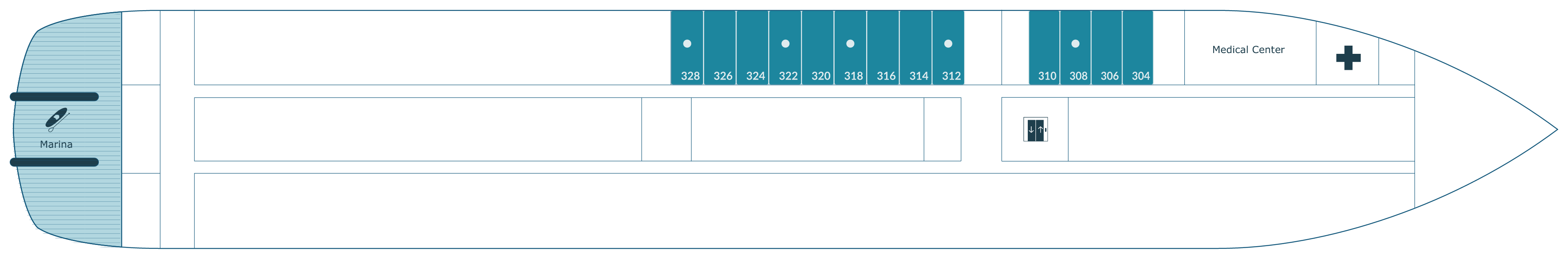 Paul Gauguin, Deck 3: official cabin and venue layout