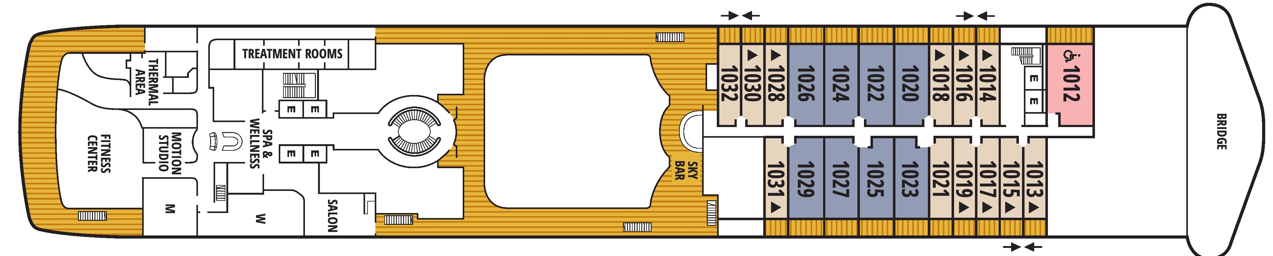 Seabourn Encore, Deck 10: official cabin and venue layout