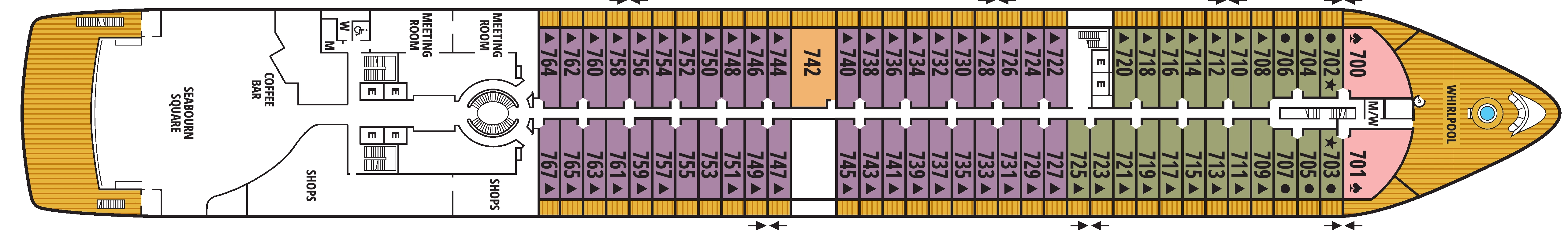 Seabourn Encore, Deck 7: official cabin and venue layout