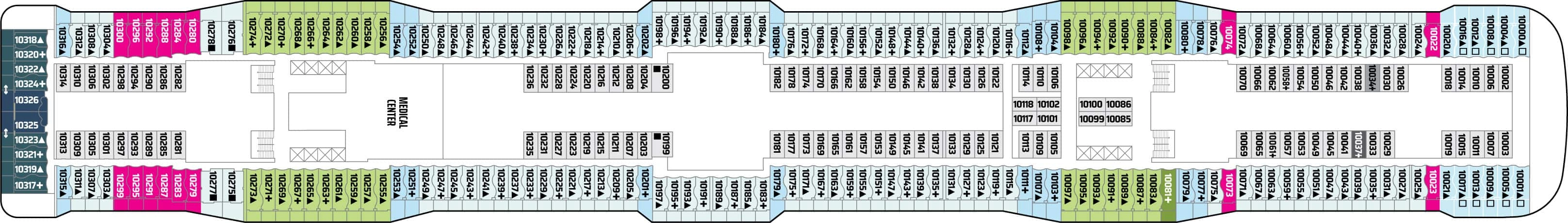 Norwegian Epic, Deck 10: official cabin and venue layout