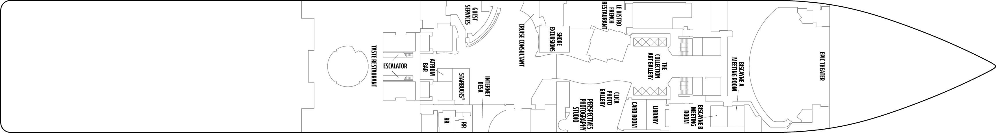 Norwegian Epic, Deck 5: official cabin and venue layout