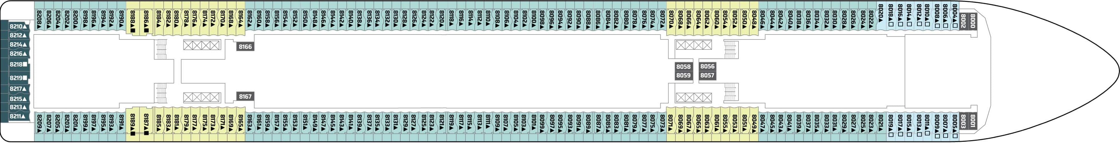 Norwegian Epic, Deck 8: official cabin and venue layout