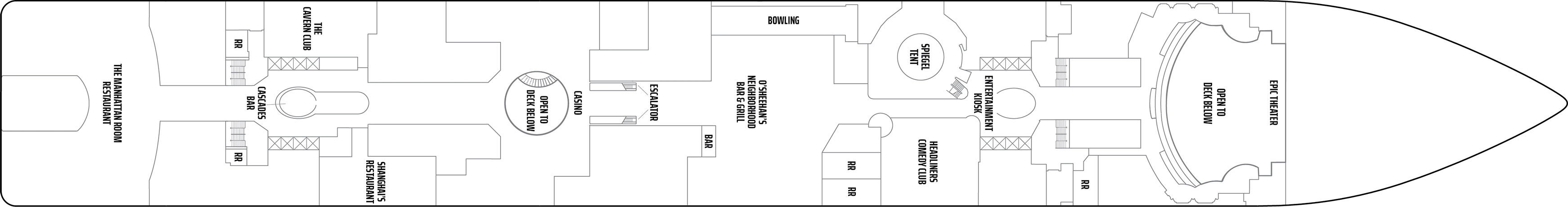 Norwegian Epic, Deck 6: official cabin and venue layout