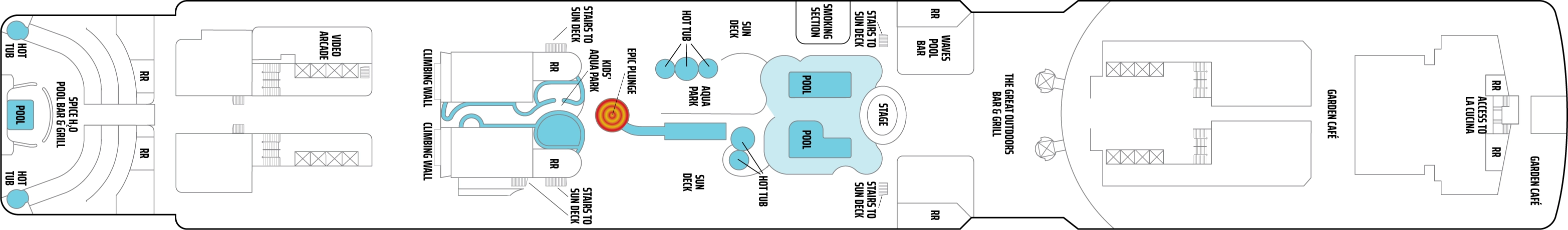 Norwegian Epic, Deck 15: official cabin and venue layout