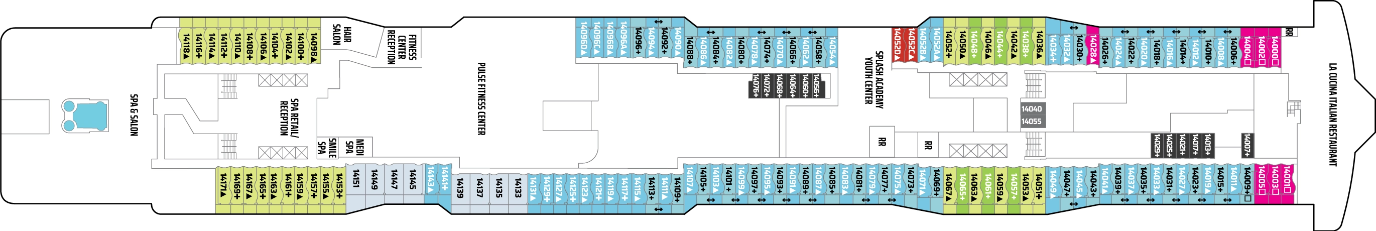 Norwegian Epic, Deck 14: official cabin and venue layout