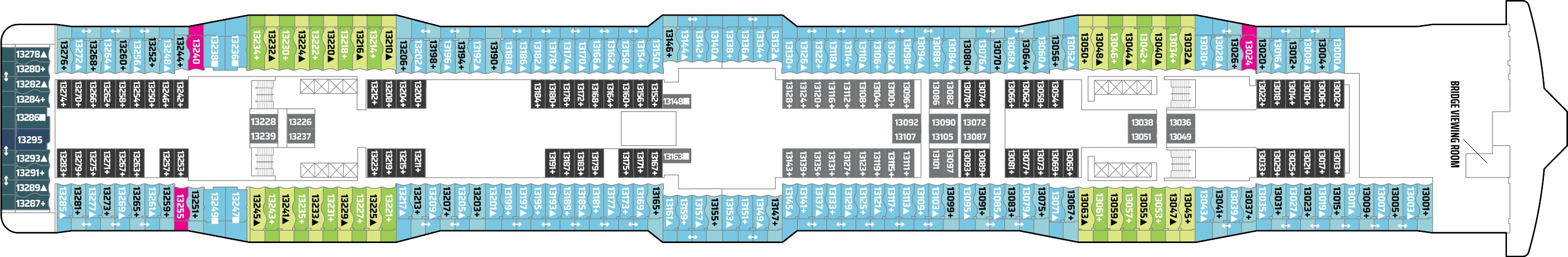 Norwegian Epic, Deck 13: official cabin and venue layout