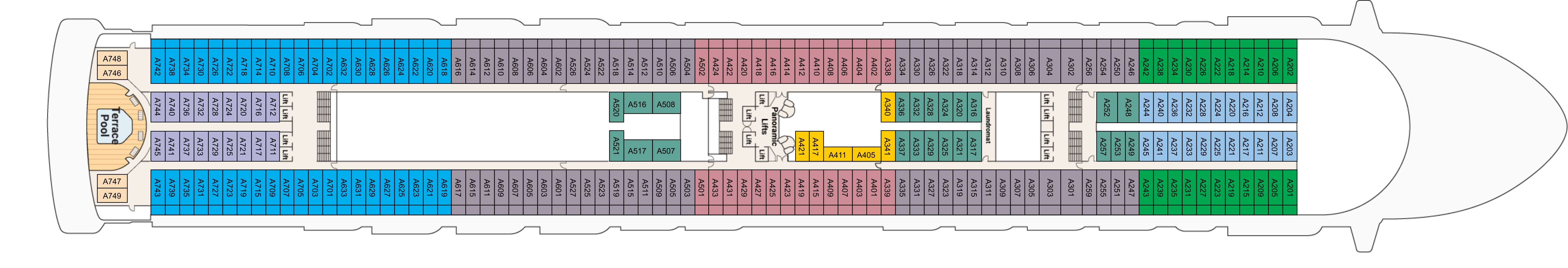 Grand Princess, Deck 12: official cabin and venue layout