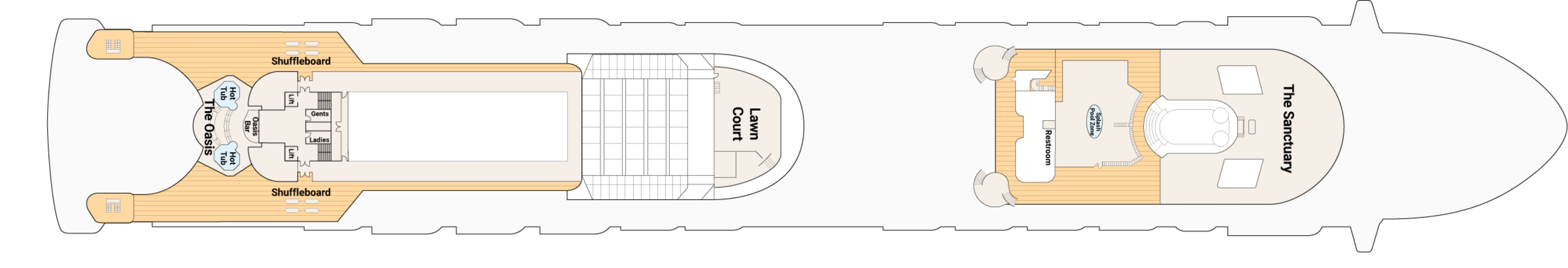 Grand Princess, Deck 16: official cabin and venue layout
