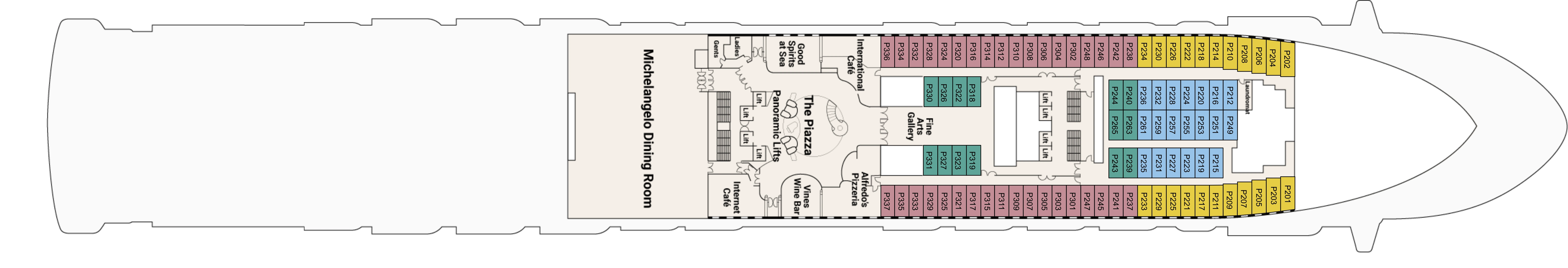 Grand Princess, Deck 5: official cabin and venue layout