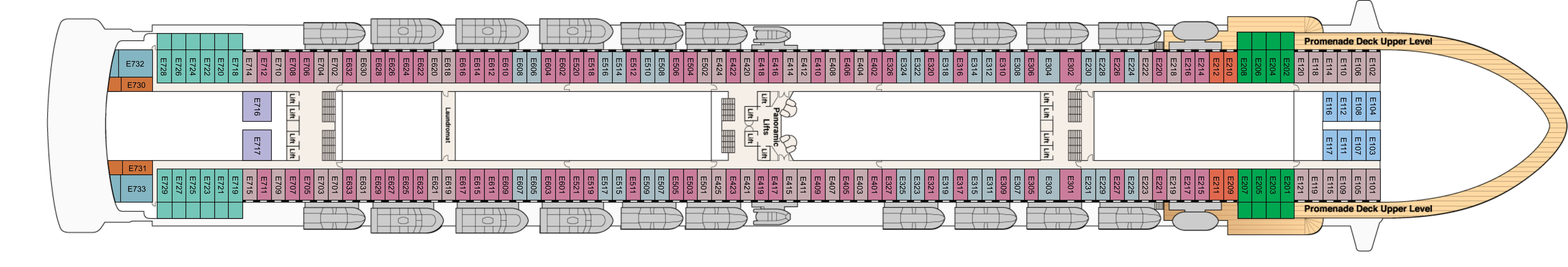 Grand Princess, Deck 8: official cabin and venue layout