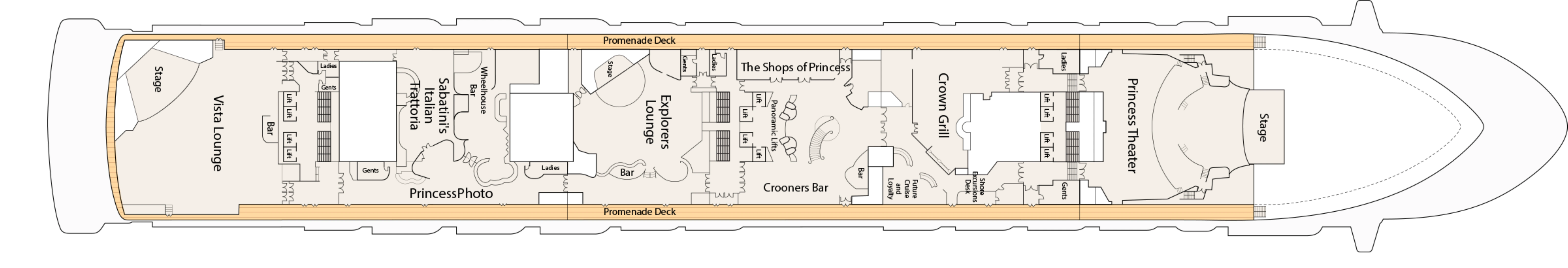 Grand Princess, Deck 7: official cabin and venue layout