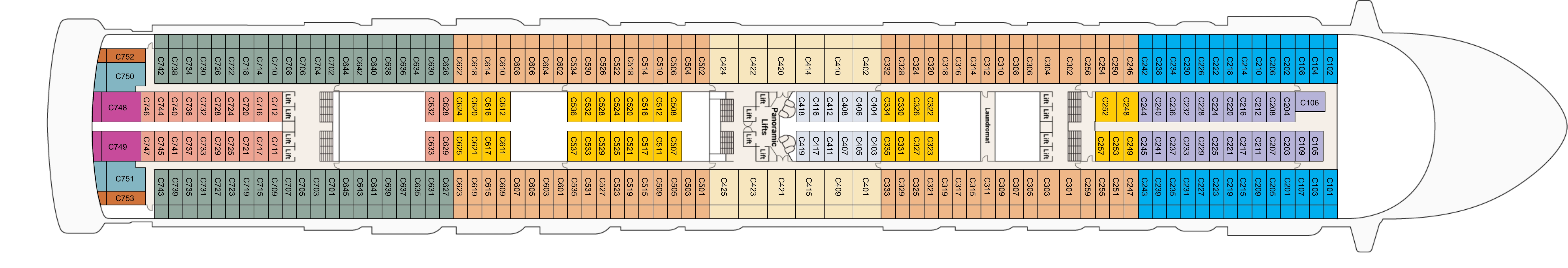 Grand Princess, Deck 10: official cabin and venue layout