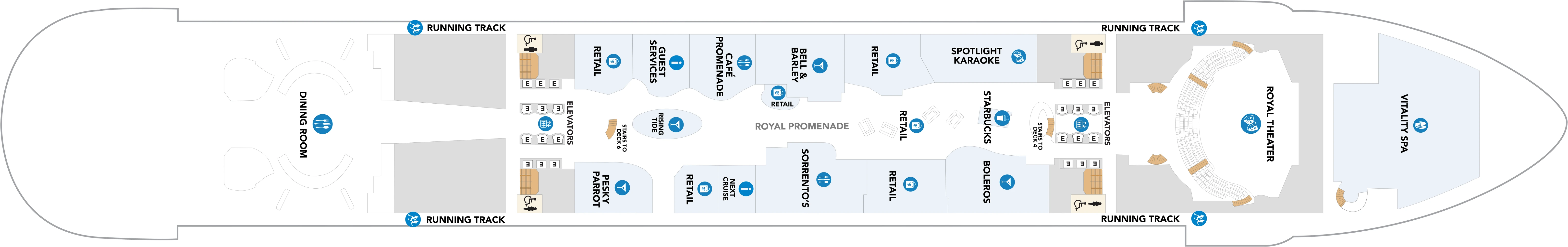 Utopia of the Seas, Deck 5: official cabin and venue layout
