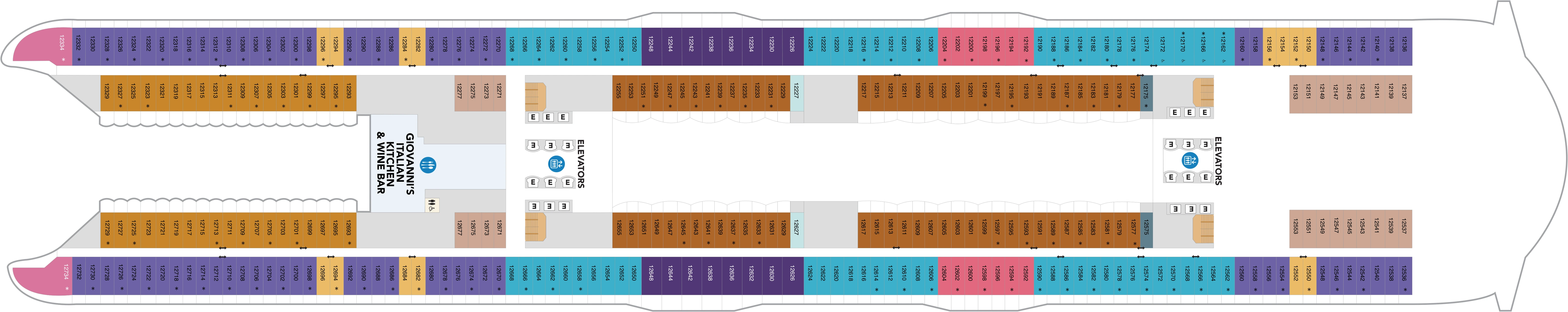 Utopia of the Seas, Deck 12: official cabin and venue layout