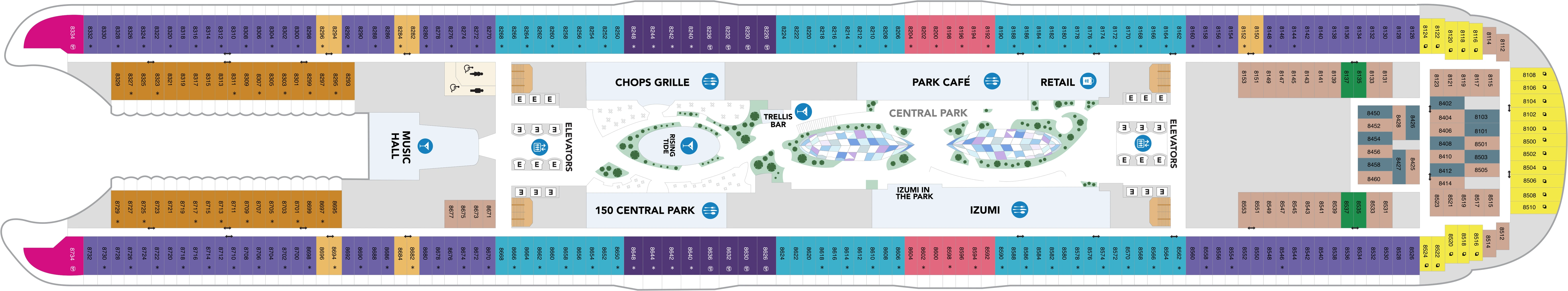 Utopia of the Seas, Deck 8: official cabin and venue layout