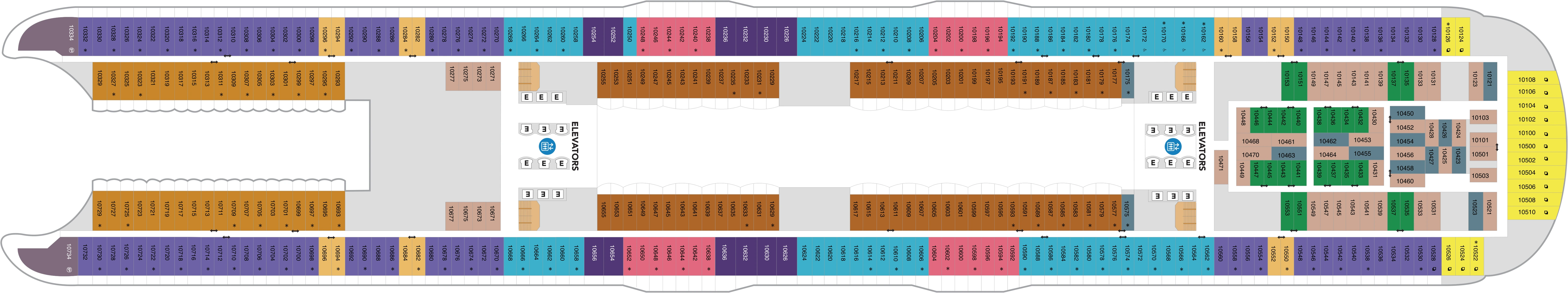 Utopia of the Seas, Deck 10: official cabin and venue layout