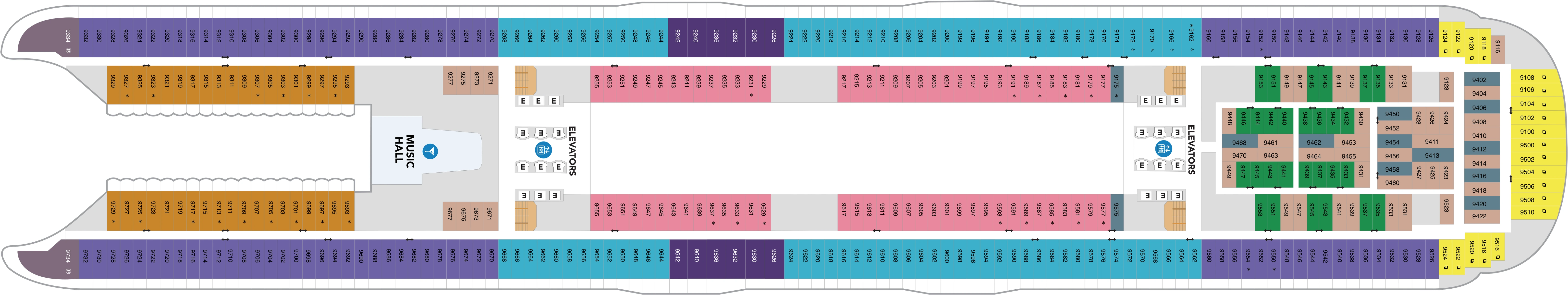 Utopia of the Seas, Deck 9: official cabin and venue layout