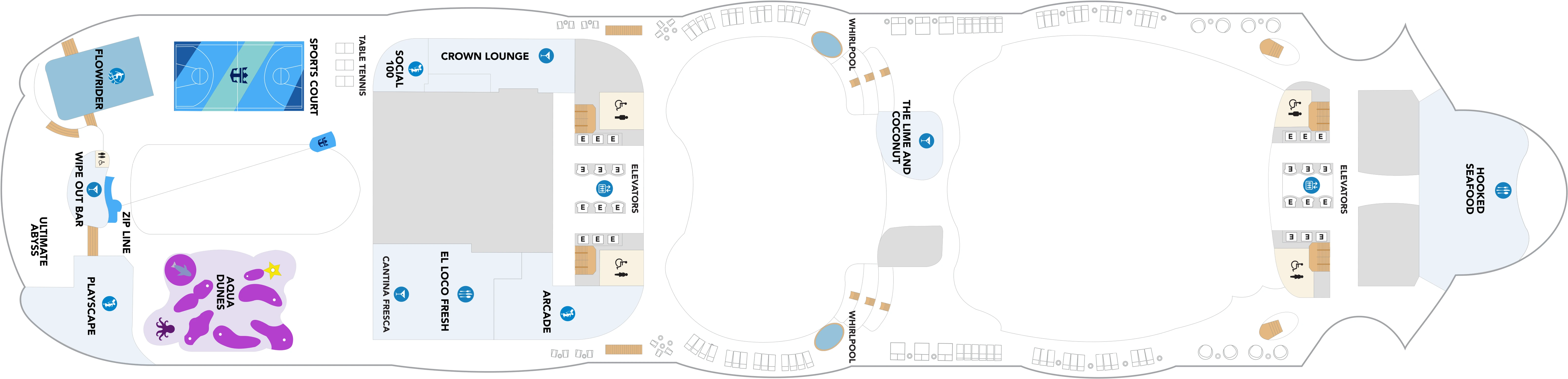 Utopia of the Seas, Deck 16: official cabin and venue layout