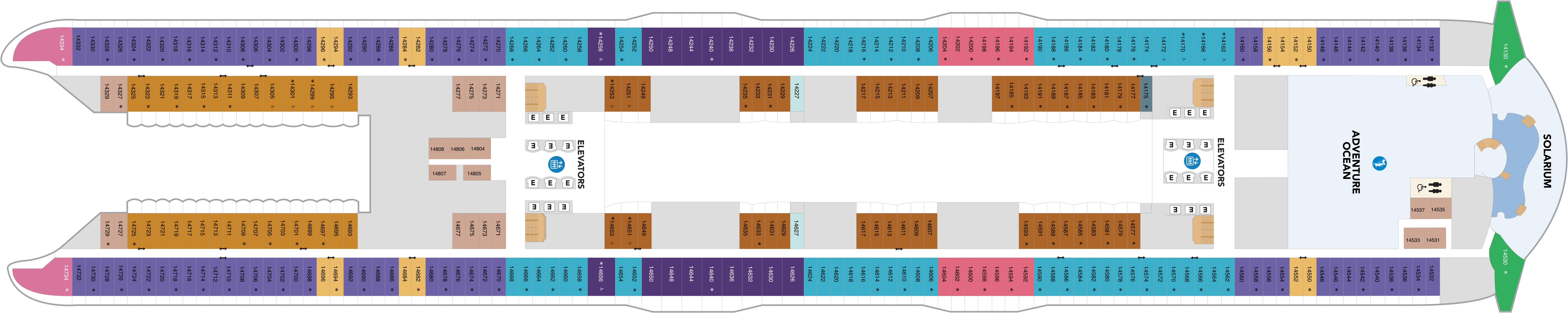 Utopia of the Seas, Deck 14: official cabin and venue layout