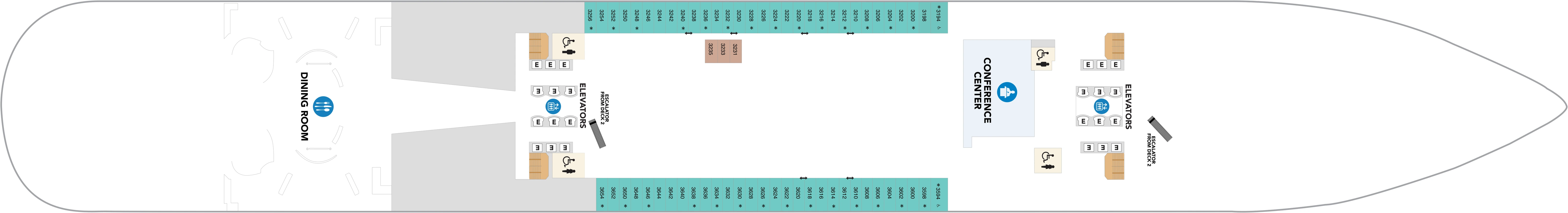 Utopia of the Seas, Deck 3: official cabin and venue layout