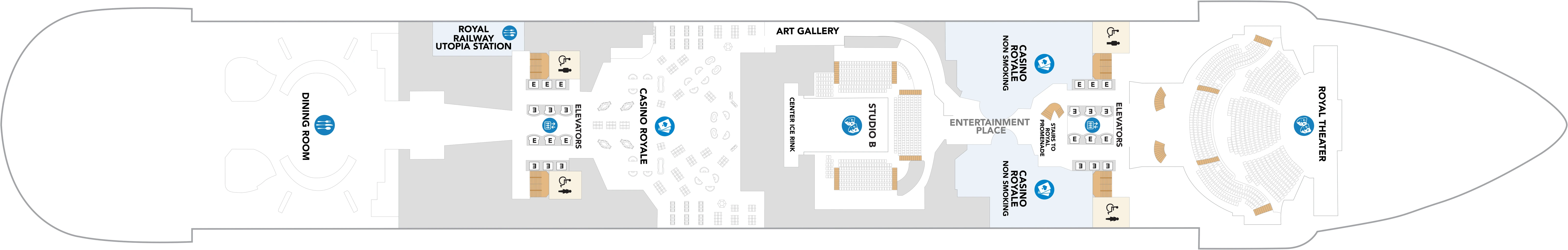 Utopia of the Seas, Deck 4: official cabin and venue layout