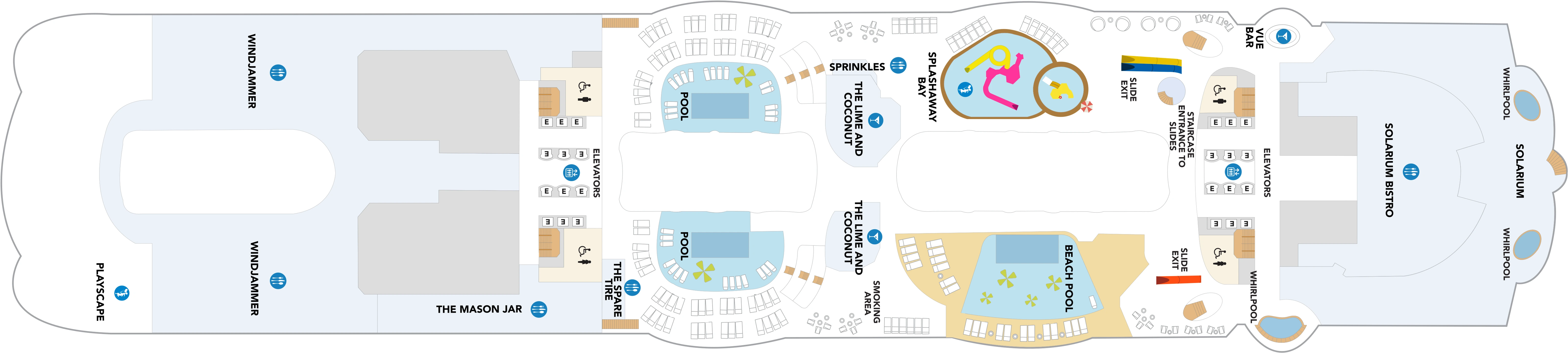 Utopia of the Seas, Deck 15: official cabin and venue layout