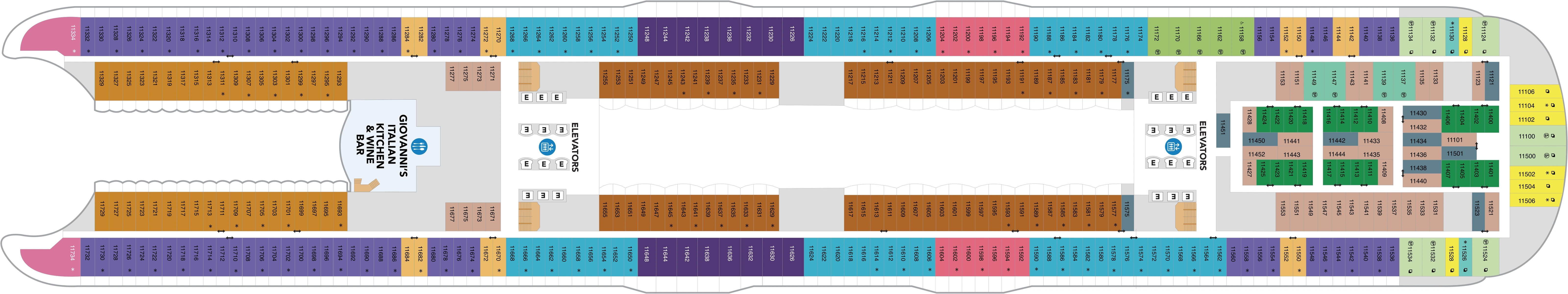 Utopia of the Seas, Deck 11: official cabin and venue layout