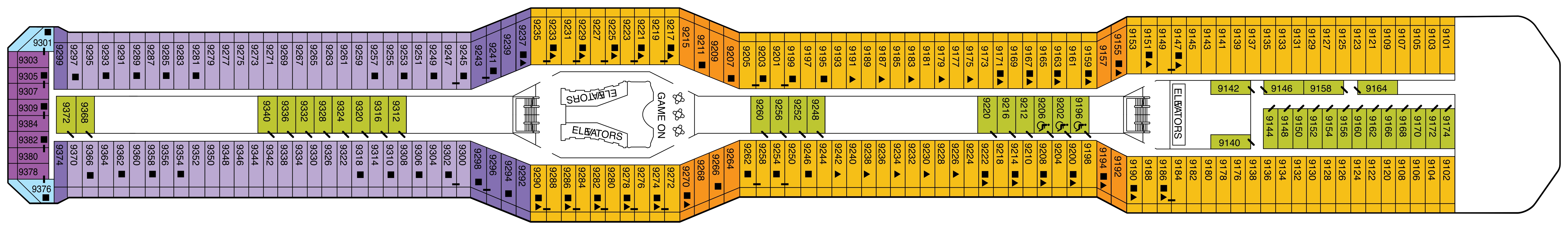 Celebrity Reflection, Deck 9: official cabin and venue layout