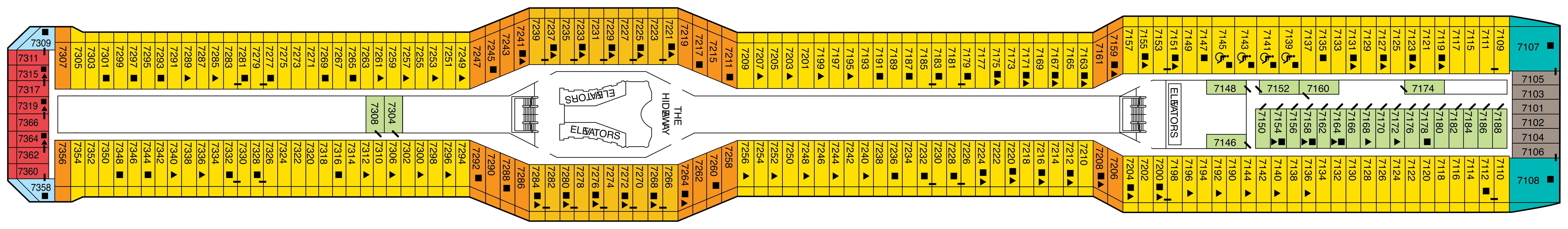 Celebrity Reflection, Deck 7: official cabin and venue layout