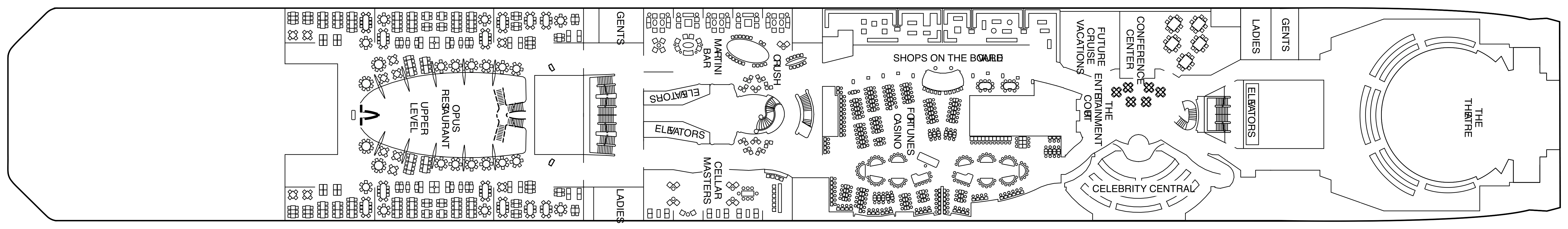 Celebrity Reflection, Deck 4: official cabin and venue layout