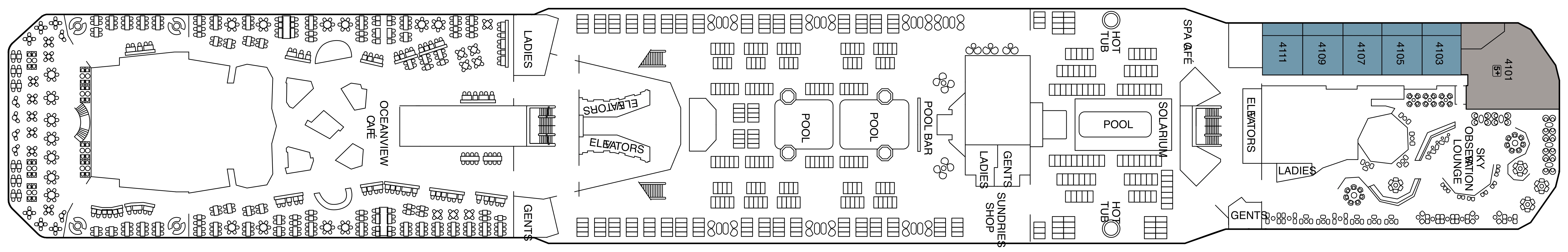 Celebrity Reflection, Deck 14: official cabin and venue layout