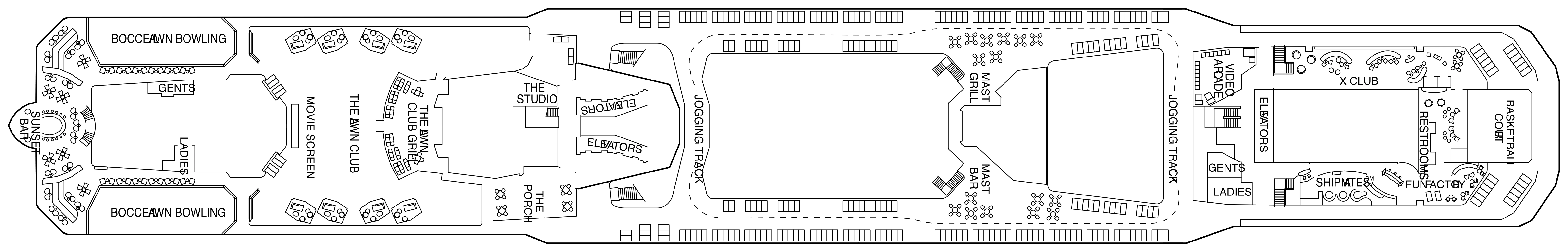 Celebrity Reflection, Deck 15: official cabin and venue layout