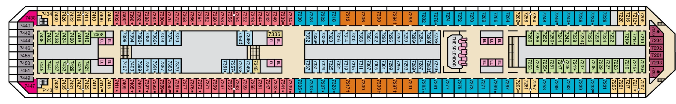 Carnival Splendor, Deck 7: official cabin and venue layout