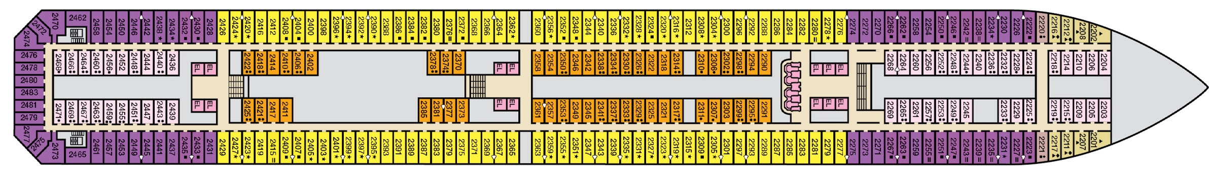 Carnival Splendor, Deck 2: official cabin and venue layout