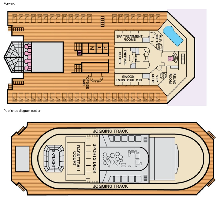 Carnival Splendor, Deck 12: official cabin and venue layout