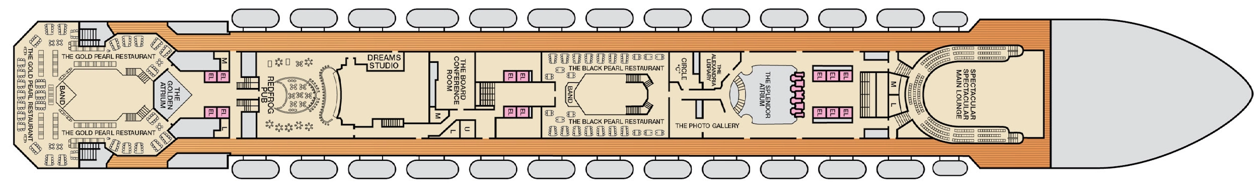 Carnival Splendor, Deck 4: official cabin and venue layout